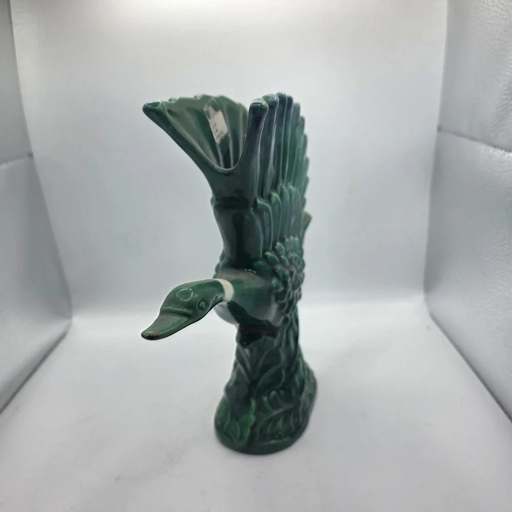 Royal Haeger R903 Flying Crane Goose Bird Vase Green Blue Glaze USA Pottery